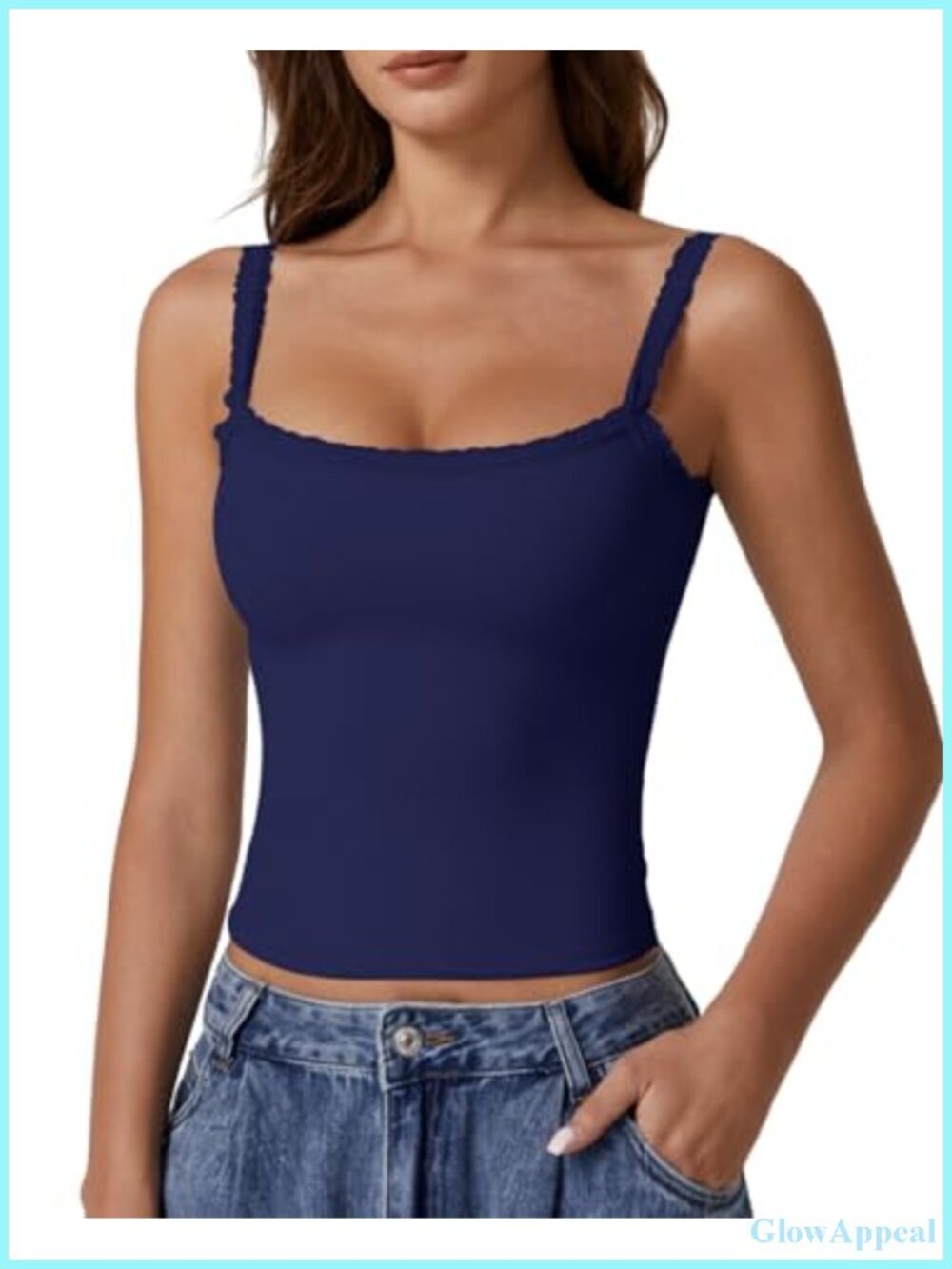 Square Neck Lace Trim Tank Top Double Lined Slim Fitted Y2K Camisole